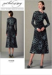 1406 VOGUE RACHEL COMEY Long Sleeve Gathered Back Godet Dress Pattern 6-14 new